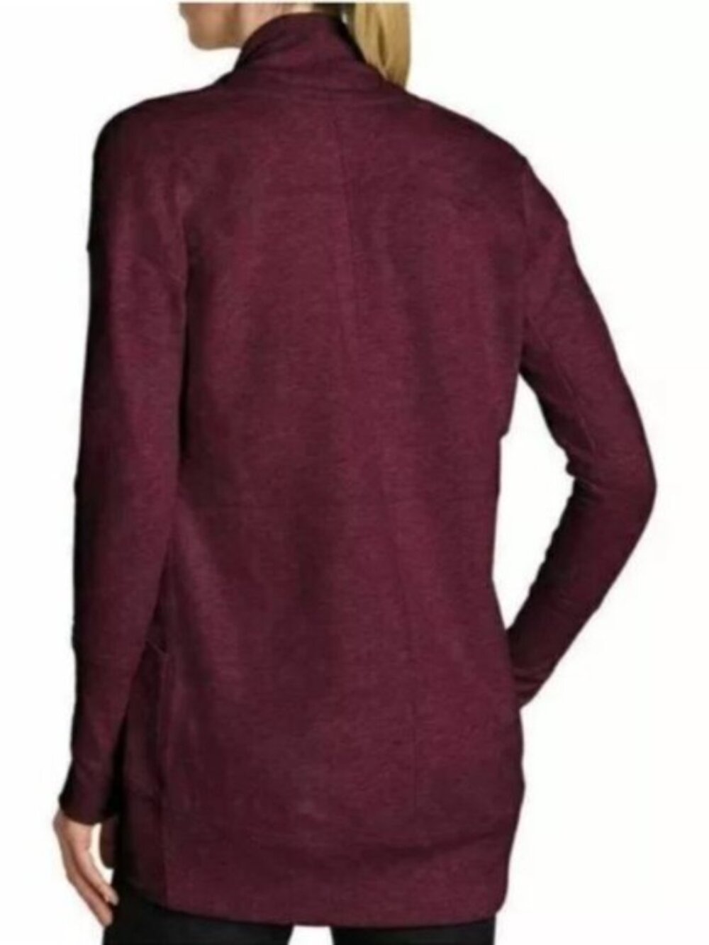 Eddie Bauer NEW Camp Cotton Fleece Wrap Pockets Cardigan Sweater Top Burgundy L - Picture 2 of 16